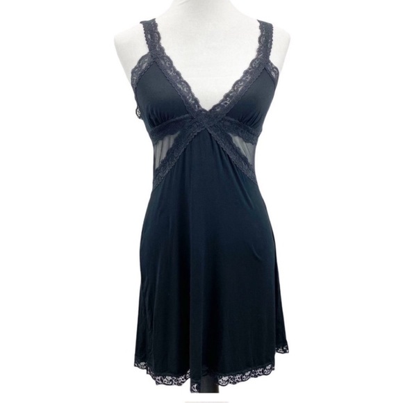 Cut Out Mesh Slip intimate Lounge Bedroom Black Dress Lace Trim - Picture 4 of 14